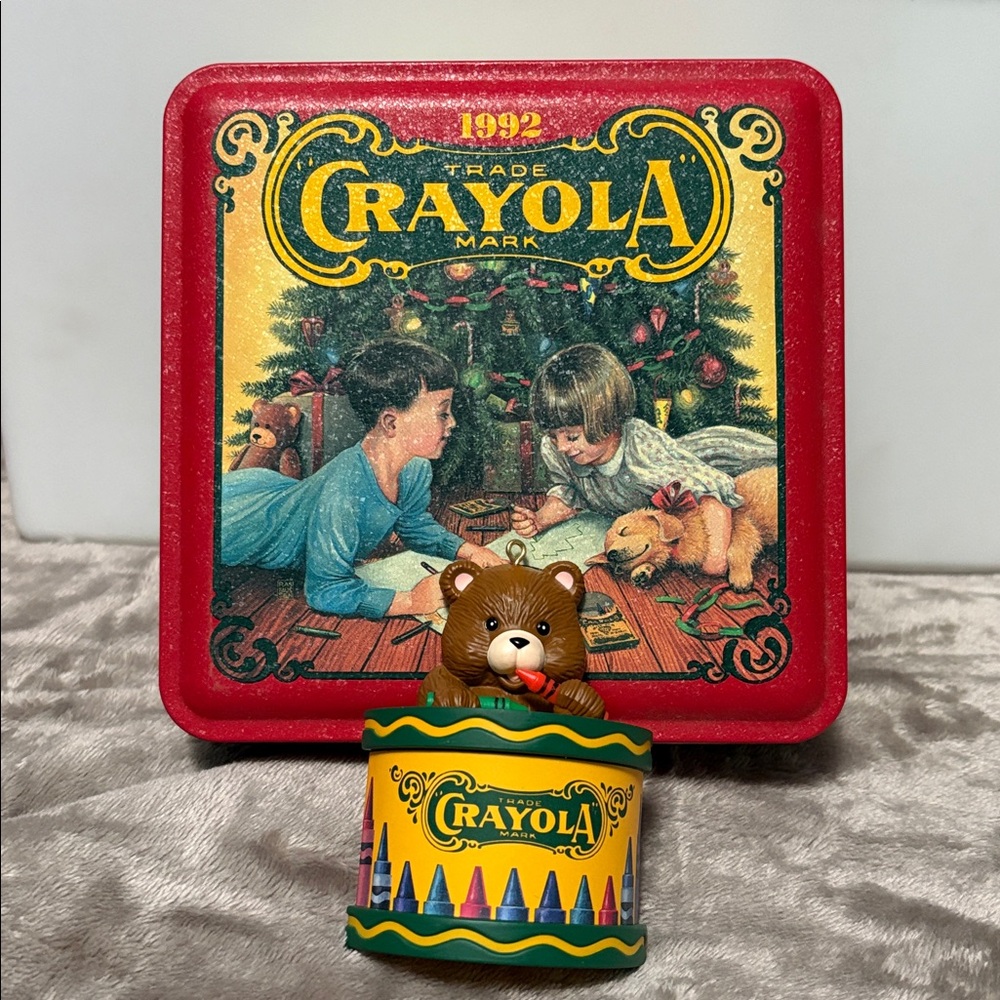 1992 Crayola collectible Holiday Tin and Promotional Ornament